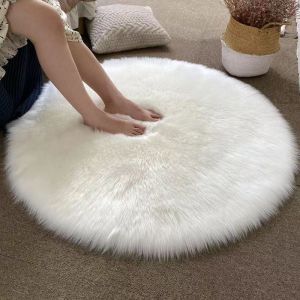 Peau de Mouton synth&eacute;tique,Cozy Sensation comme v&eacute;ritable Laine Tapis en Fourrure synth&eacute;tique, Man-Made Luxe Laine Tapis de Canap&eacute; Coussin (Rond