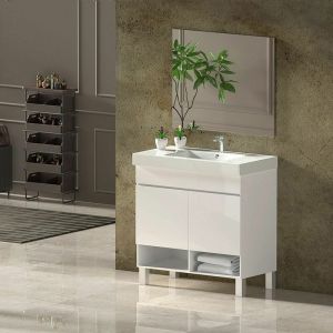 Allstone - Ensemble de salle de bain nebari avec pieds 2 portes ou un tiroir au choix- Comprend meubles, lavabo et miroir Blanc 120x45Cm 1 vasque