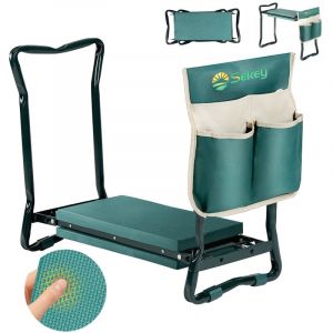 Sekey Agenouilloir de jardin pliable 2-en-1 avec coussin et sac &agrave; outils &ndash; Charge max. 150 kg
