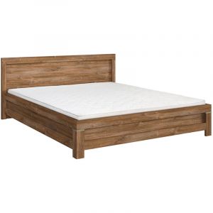 Lit 160x200 lit double 2 personnes, coloris Ch&ecirc;ne stirling - Longueur 206 x Profondeur 176 x Hauteur 34-80 cm