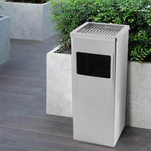 Poubelle &agrave; Cendrier d'H&ocirc;tel Poubelle de Recyclage Ordure D&eacute;chet Ext&eacute;rieur Ecole Unit&eacute; Bureau Restaurant H&ocirc;pital Acier 48 L Argent