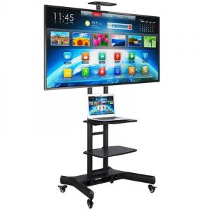 Yaheetech Support TV sur Pied Meuble TV Pied Universel Mobile avec 3 Etagères, Support à 2 Barre, Hauteur Réglable pour 32 à 75 Pouce