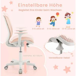 Chaise pivotante pour enfant r&eacute;glable en hauteur avec frein de si&egrave;ge Chaise de bureau ergonomique Chaise de bureau Rose