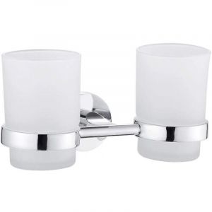 BEBUSINGOTO Double porte-brosse &agrave; dents mural chrom&eacute;, porte-gobelet pour brosse &agrave; dents, support rond pour toilettes, toilettes, salle de bains