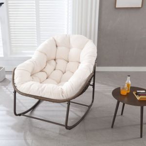Eifson - Fauteuil à bascule, extra large en forme d'œuf en osier avec coussin doux et épais, style salon moderne pour balcon, porche, jardin, cour,