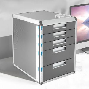 Classeur de bureau à 5 tiroirs avec serrure à étiquettes Boîte de rangement de dossiers en aluminium à 5 étagères (2 grandes et 3 petites) Classeur