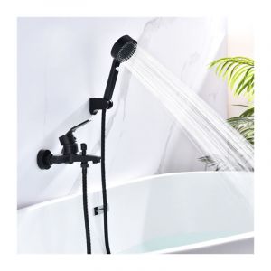 Mitigeur de Baignoire Noir Robinet Baignoire avec Douchette &agrave; Main 5 Jets Mitigeur de Douche avec Support et Flexible 1,5m Robinet Bain Douche Mural
