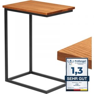 Table d'appoint table pour ordinateur portable table de canapé table basse mobile table de chevet 50x35x67cm cadre Noir plateau 100% bois massif