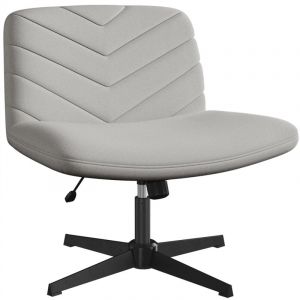 Chaise de Bureau Ergonomique sans Accoudoirs Fauteuil Pivotant avec Large Assise sans roulettes Réglable en Hauteur Bureau Chambre Tissu Effet Lin