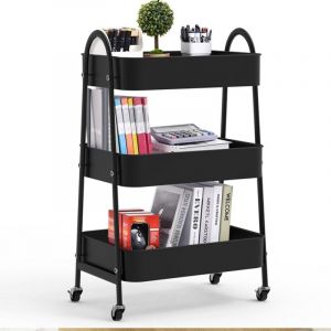 Desserte de cuisine avec poign&eacute;e, desserte &agrave; 3 niveaux, avec roulettes, 43 x 30 x 76,5 cm, noir