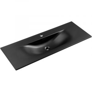 Meuble sous vasque simple avec lavabo, 120 cm, finition noire mate en c&eacute;ramique, design &eacute;l&eacute;gant