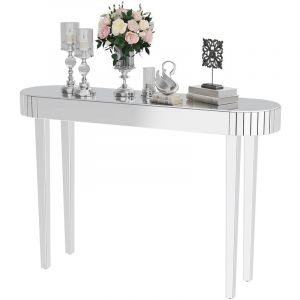 Table Console Miroir Console Meuble Entrée Plateau en Verre Table d'Appoint pour Salon Couloir 120x32x80cm