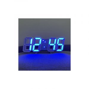 SNQ - Lumière bleue blanche, horloge murale numérique led, luminosité réglable, grande horloge température horloge salon 3D pendule murale horloge