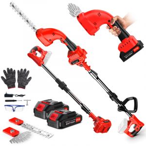 Taille-Haie Telescopique a Batterie 21V 650W Taille Haie sur Perche Coupe Haie Electrique sans Fil avec 2 Batteries,T&ecirc;te Inclinable, Port&eacute;e Jusqu'&agrave;