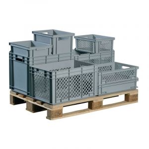 Lockweiler - Conteneur de transport gerbables L600xl400xH280 mm gris pp poignée traversante parois latérales ajourées