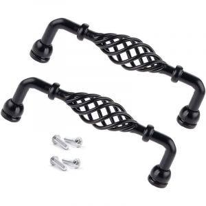 2 Pi&egrave;ces Poignee de Meuble Cuisine Noir Vintage, Poign&eacute;e Meuble en M&eacute;tal, pour Placards de Porte de Tiroir Salle de Bain Cuisine 96mm (c) - Ccykxa