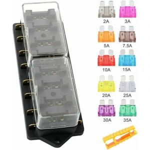 8 Voies Bo&icirc;te &agrave; Fusibles de Voiture, 12V / 24V / 32V / 48V Porte-Fusible &agrave; Lame Standard Universel, avec Couverture &eacute;tanche et 10 Pi&egrave;ces Fusibles &agrave;