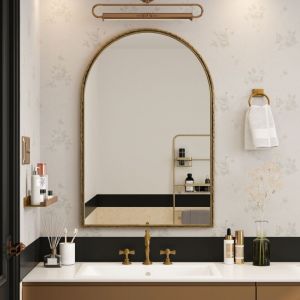 Eifson - Miroir salle bain 91x61 cm, arche en fer forg&eacute;, Style boh&egrave;me, fixation murale, convient pour salle de bain, chambre, salon - Dor&eacute;