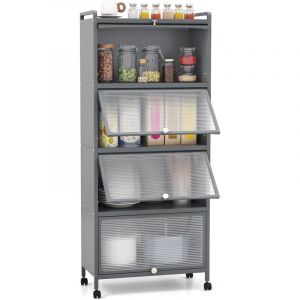 Armoire Cuisine 5 Niveaux, Étagère Cuisine 4 Portes pc Escamotables avec 4 roulettes, Étagère Micro-Ondes pour Salle à Manger, Salon, 60 x 32 x 154