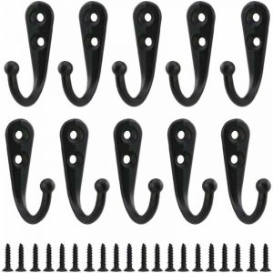 Sunxury - 10pcs Rétro Crochet de Manteau Métal Noir Patère Murale à Visser Individuelle Patère Porte Manteau Vintage Murale pour Peignoir Maison