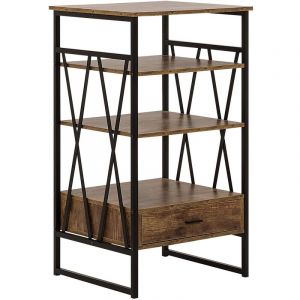 Beliani - Commode Haute de 102 cm au Style Industriel en Métal Noir et Panneau à Particule de Bois Marron Vieilli 4 Compartiments de Rangement