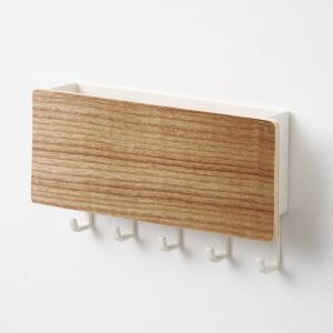 Aiperq - Range Courrier Et Boite CléS en Bois Porte CléS à Crochet Sans Trou Range Courrier Mural Bois 5 Crochets en Bois Avec Cinq Crochets en