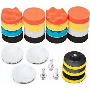 ZVD - 25Pcs Pollisage Voiture Kit, 75mm &Eacute;ponge Disque de Polissage, Embout Polish pour Perceuse, Brosse a Polir pour Meuleuse,Tampon Lustrage avec