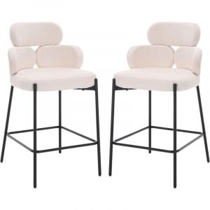 Moderne Tabouret de Bar en Chenille Pied M&eacute;tal, Chaise Bar Lot de 2 Repose-Pied Tabouret Cuisine Assise 66cm pour Ilot Central, Beige