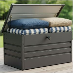 Coffre de Rangement Exterieur 300 L Etanche M&eacute;tal (Acier galvanis&eacute;) 100 x 62 x 62 cm Couleur Anthracite Couvercle Rabattable Coffre de Jardin