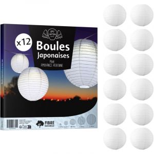12x Lanterne Papier 30 cm Blanc - Suspension Boule Papier 30 cm (12'') type Lanterne Japonaise pour Decoration Mariage - 12 pièces - Le must de la