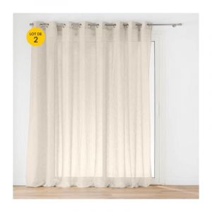 L'effet Papillon - Lot de 2 Voilage à œillets grande largeur 300 x 240 cm voile tissé Carlin Beige