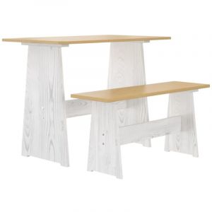 D&eacute;coshop26 - Table de salle &agrave; manger cuisine design moderne avec banc en bois pin solide blanc et miel DEC036860