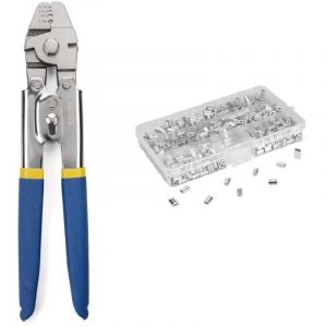 Outil de sertissage pour c&acirc;ble m&eacute;tallique jusqu'&agrave; 2,2 mm avec 600 manchons de sertissage double barillet en aluminium de 3 tailles