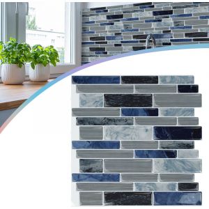 Lot de 10 feuilles autocollantes 3D pour carrelage de salle de bain, cuisine - ¨¦tanche - 30 x 30 cm - Type b - Marbre bleu - Uisebrt