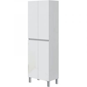 Colonne de salle de bain avec 4 portes sans poign&eacute;e coloris blanc - Longueur 60 x Profondeur 35 x Hauteur 182 cm