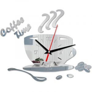 SJLERST Bricolage acrylique horloge murale moderne muet caf&eacute; temps tasse forme autocollant chiffre creux