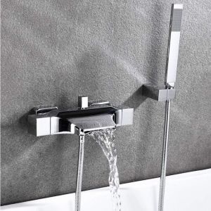 S-giant - Robinet de baignoire mural à effet cascade, mélangeur pour baignoire avec douche à main, robinet mural avec tête de douche cascade, chaud &