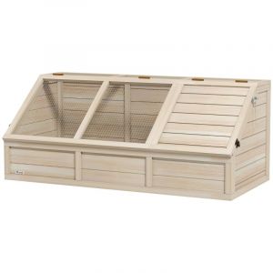 Maison enclos cage pour petit animal tortue en bois avec couvercle ouvrable, loquets, 2 espaces distincts, bois naturel