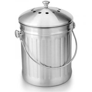 Gabrielle - Seau Compost Inodore en Acier Inoxydable pour Cuisine - Poubelle Compost Cuisine - Comprend Filtres à Charbon de Rechange (inox Brillant,