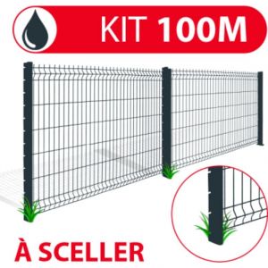Cloture&jardin - Kit Grillage Rigide Gris Anthracite 100M - jardipremium clips+ - Fil 4/5mm - 1,53 mètre