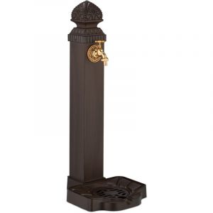 Relaxdays - Fontaine extérieure pour le jardin ou la terrasse, robinet, bac, h x l x p : 77 x 29 x 33,5 cm, marron