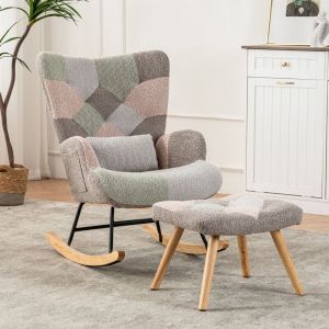 Hauss Spole - Rocking chair avec repose-pieds, chaise à bascule, fauteuil relax, confortable, structure en bois d'hévéa, Multicolore
