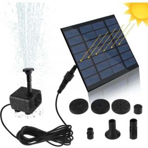Pompe solaire pour fontaine, pompe &agrave; eau avec panneau solaire monocristallin 1,2 W pour bassin de jardin, bassin de poisson, petit bassin, Noir
