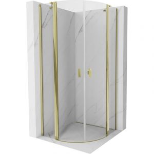 Mexen - Cabine de douche arrondie Mist pivotante 90 x 90 cm, transparent, dorée - 8A32-090-090-50-00