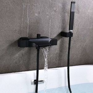 Forehill - Mitigeur Baignoire Cascade Mural Robinet De Baignoire Pommeau De Douche Cascade Mural Robinet De Baignoire Chaud Et Froid (black-Hand