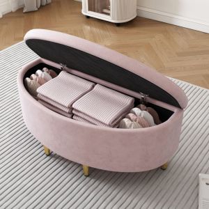 Banc au pied du lit 90x40x42cm, banc coffre, banquette canapé, pieds métal, velours, rose