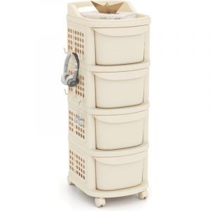 COSTWAY Chariot de Rangement &agrave; roulettes &agrave; 4 Tiroirs, 6 Crochets et Panneau Perfor&eacute;, Chariot de Service en PP avec Poign&eacute;e, Desserte &agrave; roulettes pour