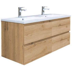 Swiss Aqua Technologies B-Way 119x50x45 cm meuble suspendu + double vasque semi-encastr&eacute;e en marbre coul&eacute; 120x46x27 cm, ch&ecirc;ne mat (BWAY2120OAKU)