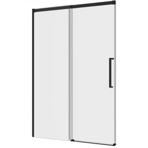 Porte de douche coulissante pour niche 140cm Profilés Aluminium Noir Mat Verre Transparent 8mm avec traitement Easy-clean Ajustable 137-140cm h195