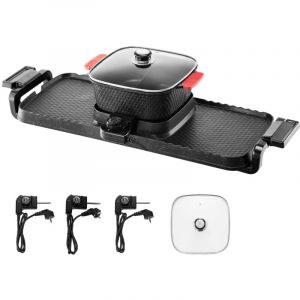 Mophorn - Appareil à Fondue Chinoise Shabu Shabu avec Gril 2-en-1, Grill Électrique sans Fumée 2300 w, Marmite Amovible Antiadhésive, Contrôle de
